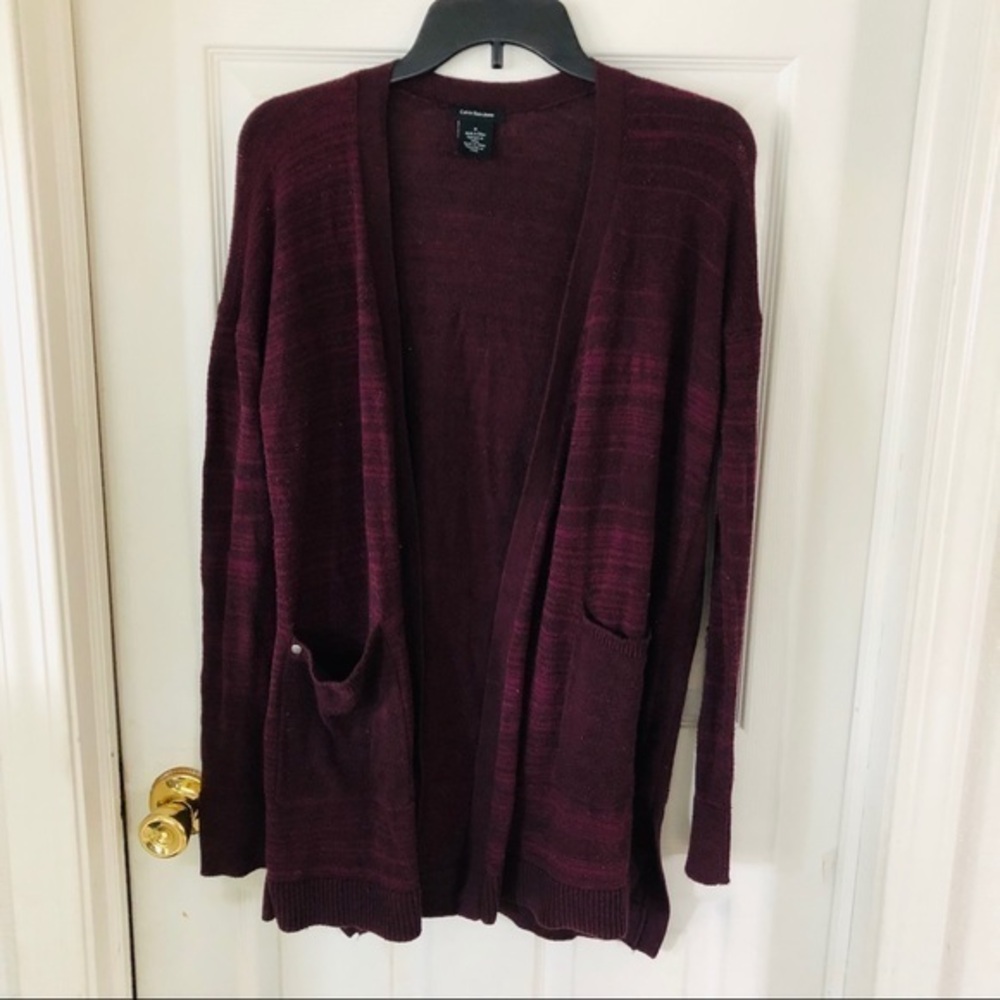 Calvin Klein Burgundy open front cotton sweater size medium
